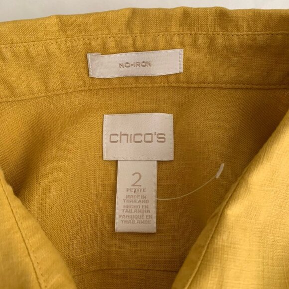 Chico’s 100% Linen 1/4 Button Front Tunic Shirt Top Yellow Size 12 Popover - Picture 8 of 11